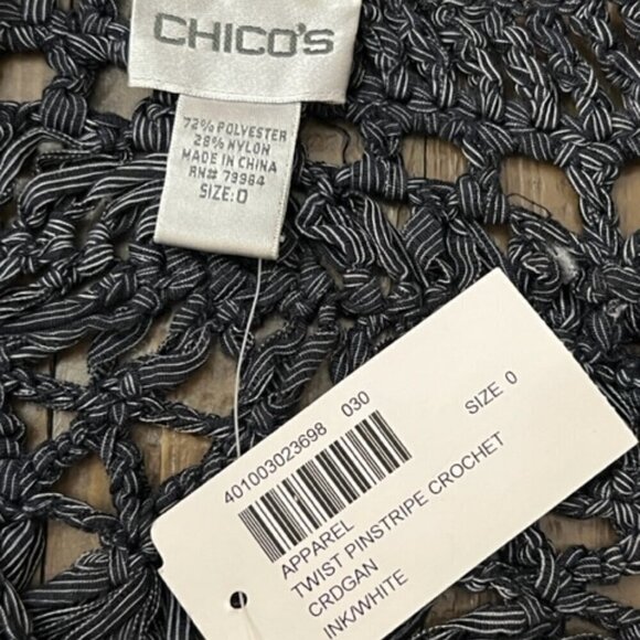 Chicos Blue Gray Twist Pinstripe Crochet Cardigan Sweater - Picture 6 of 7